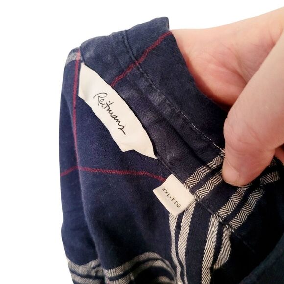 2/$20 Reitmans Navy Blue Plaid Pattern Buttons Down Shirt Top Size: XXL - Picture 3 of 8